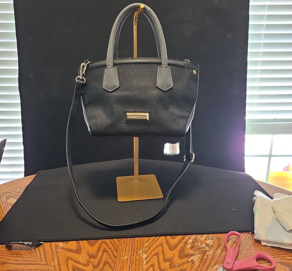 Black Leatherette Top-Handle Crossbody Bag